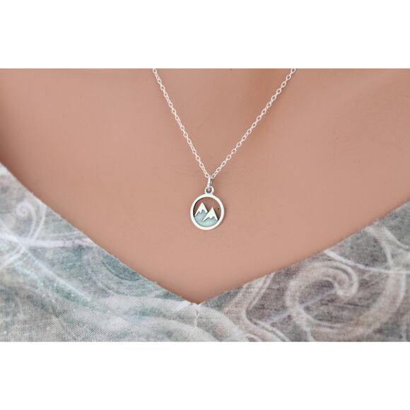 Sterling Silver Snow Capped Mountain Charm Necklace - Picture 4 of 4